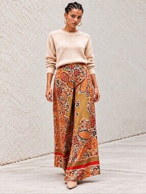 Zara Paisley Print Wide-Leg Palazzo Pants – Boho Luxe Statement Lounge Trousers